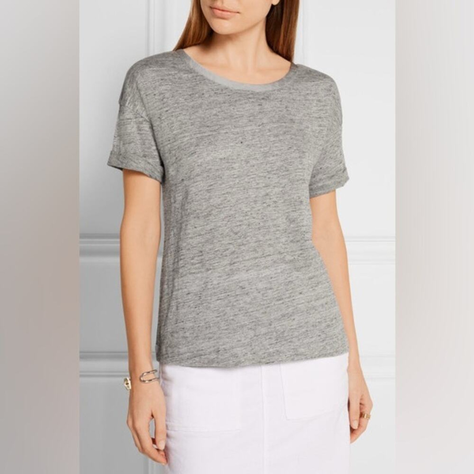 Frame Grey Le Slouchy Slub Linen T Shirt